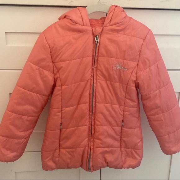 GUESS Girls Puffer Jacket Pink Size M 5/6 - Picture 1 of 7